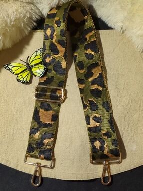 Leopard Print Adjustable Purse Strap with Gold Hardware - Green/Brown